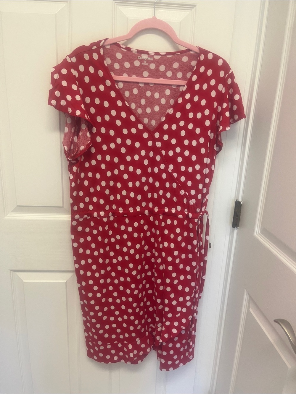 Kim Rogers Red and White Polka Dot Wrap-Front Dress with Side Tie